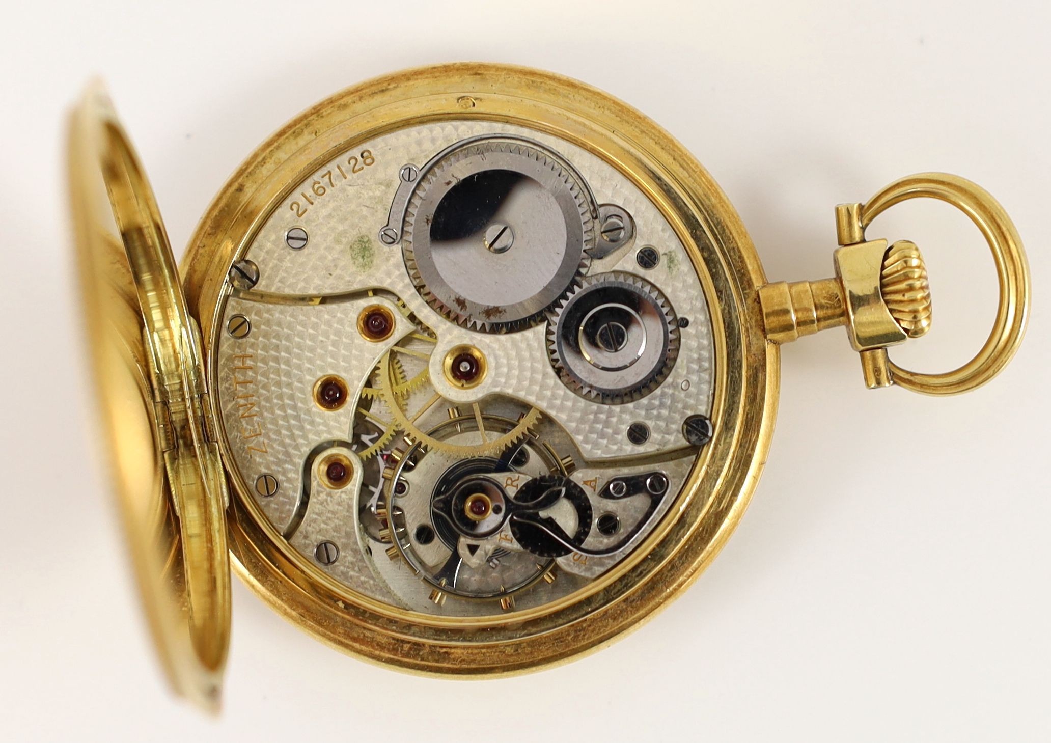 A Swiss 18ct gold Zenith keyless dress pocket watch